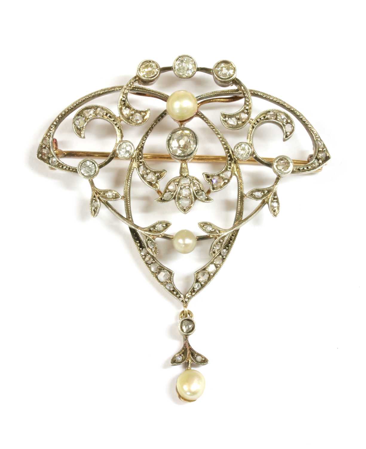 A Victorian diamond and pearl pendant/brooch, c.1890,