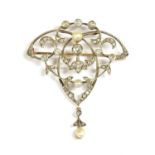 A Victorian diamond and pearl pendant/brooch, c.1890,