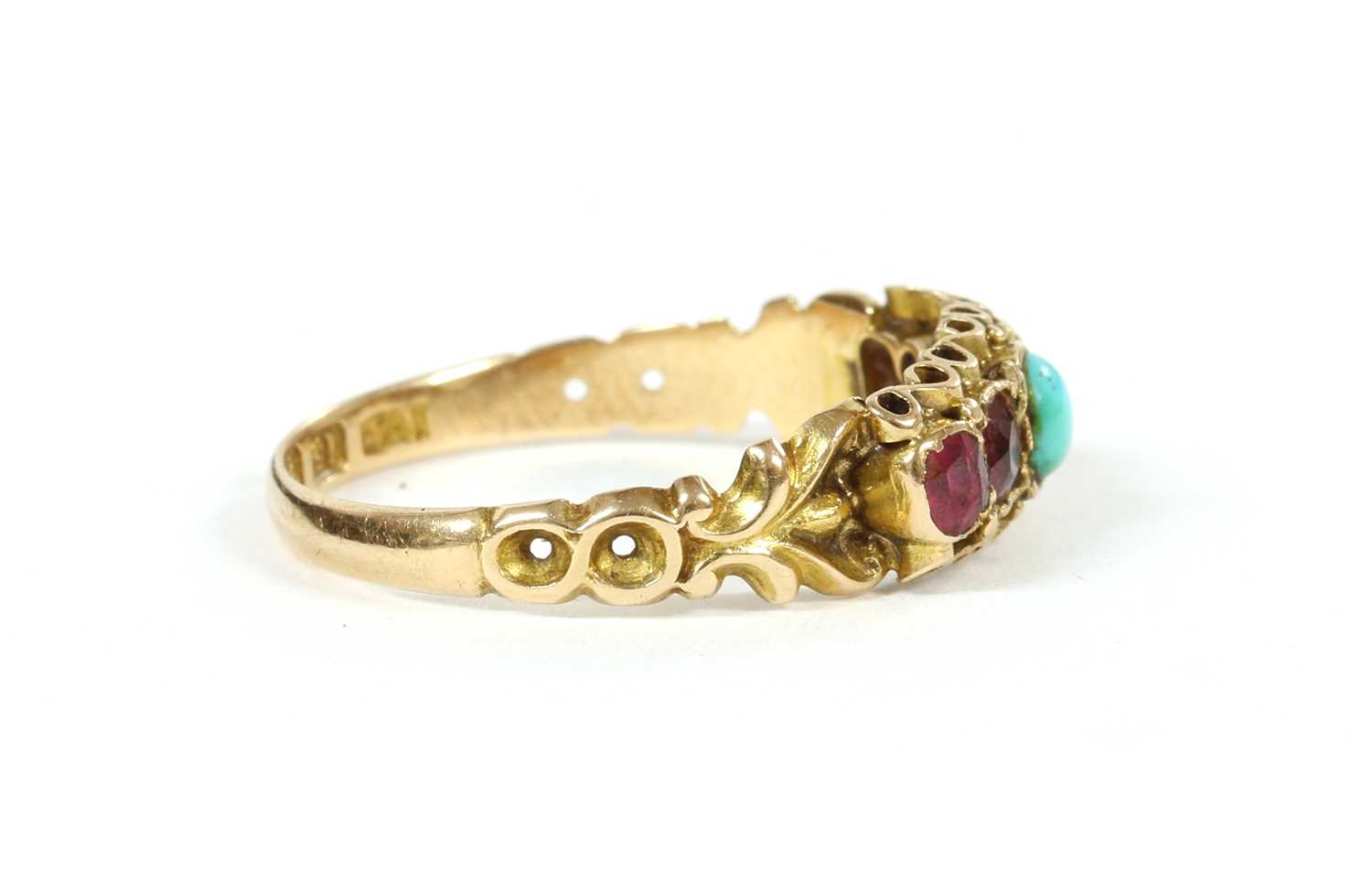 A Victorian 15ct gold turquoise and garnet-and-glass doublet ring, - Image 2 of 4