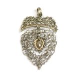 A Flemish silver diamond set Vlaams Hart pendant, c.1800,