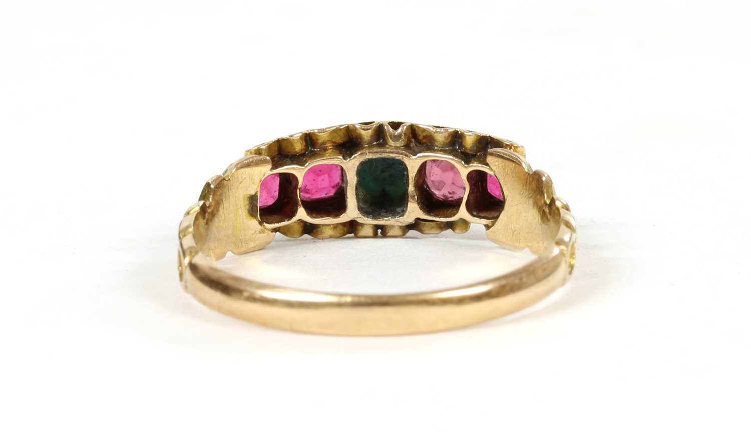 A Victorian 15ct gold turquoise and garnet-and-glass doublet ring, - Image 3 of 4