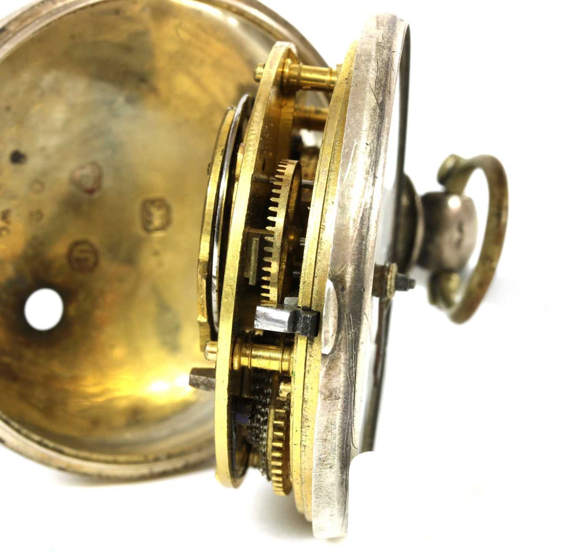 A Victorian sterling silver pair cased fusee verge pocket watch, - Image 3 of 4