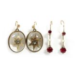 A pair of Victorian gilt metal rock crystal quartz and diamond earrings,