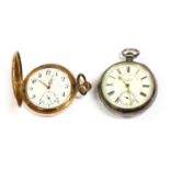 A gold lever set hunter pocket watch,