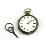 A Victorian sterling silver pair cased fusee verge pocket watch,