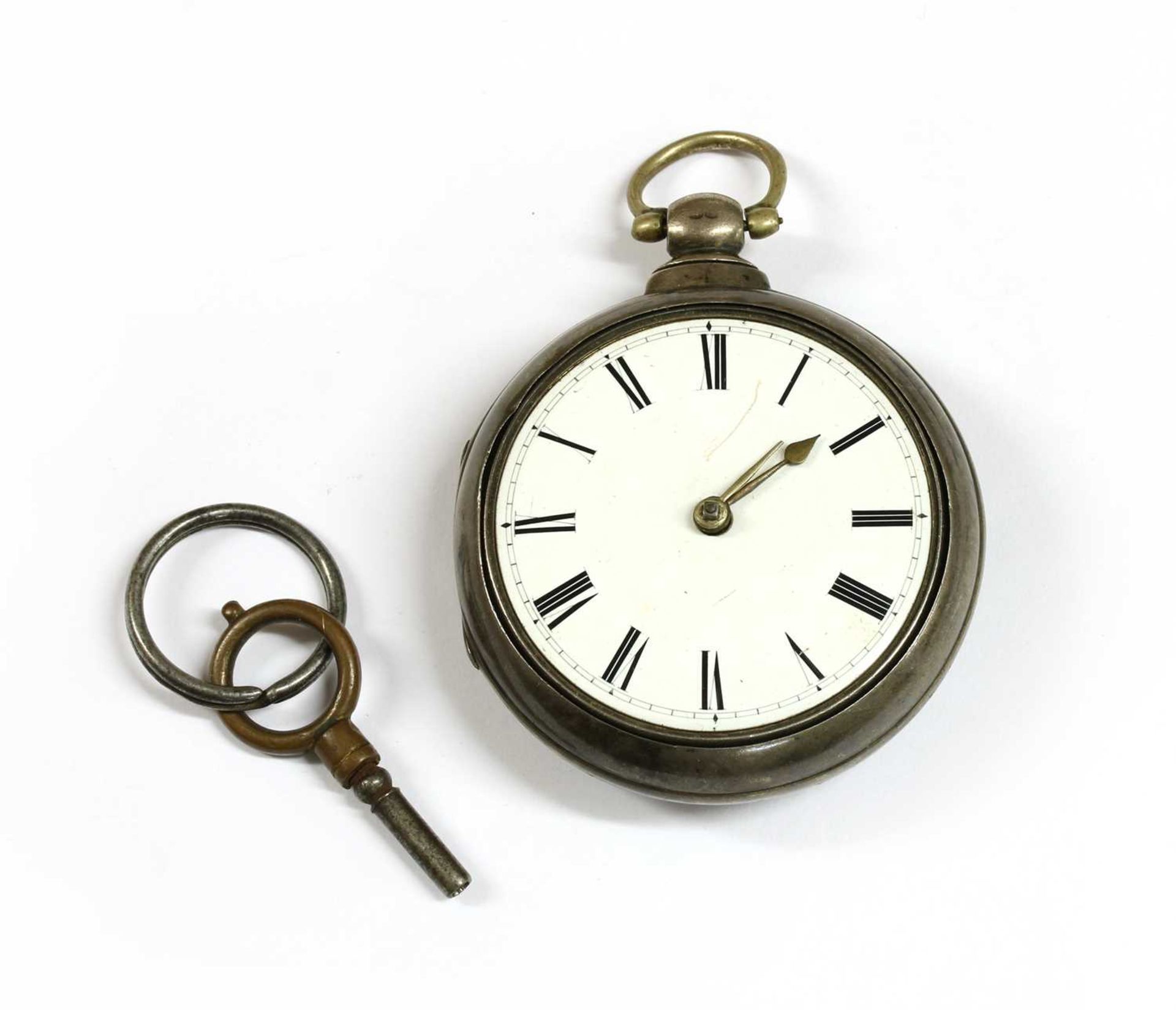 A Victorian sterling silver pair cased fusee verge pocket watch,