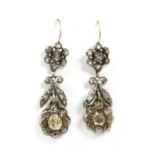 A pair of late Victorian diamond set daisy cluster drop earrings,