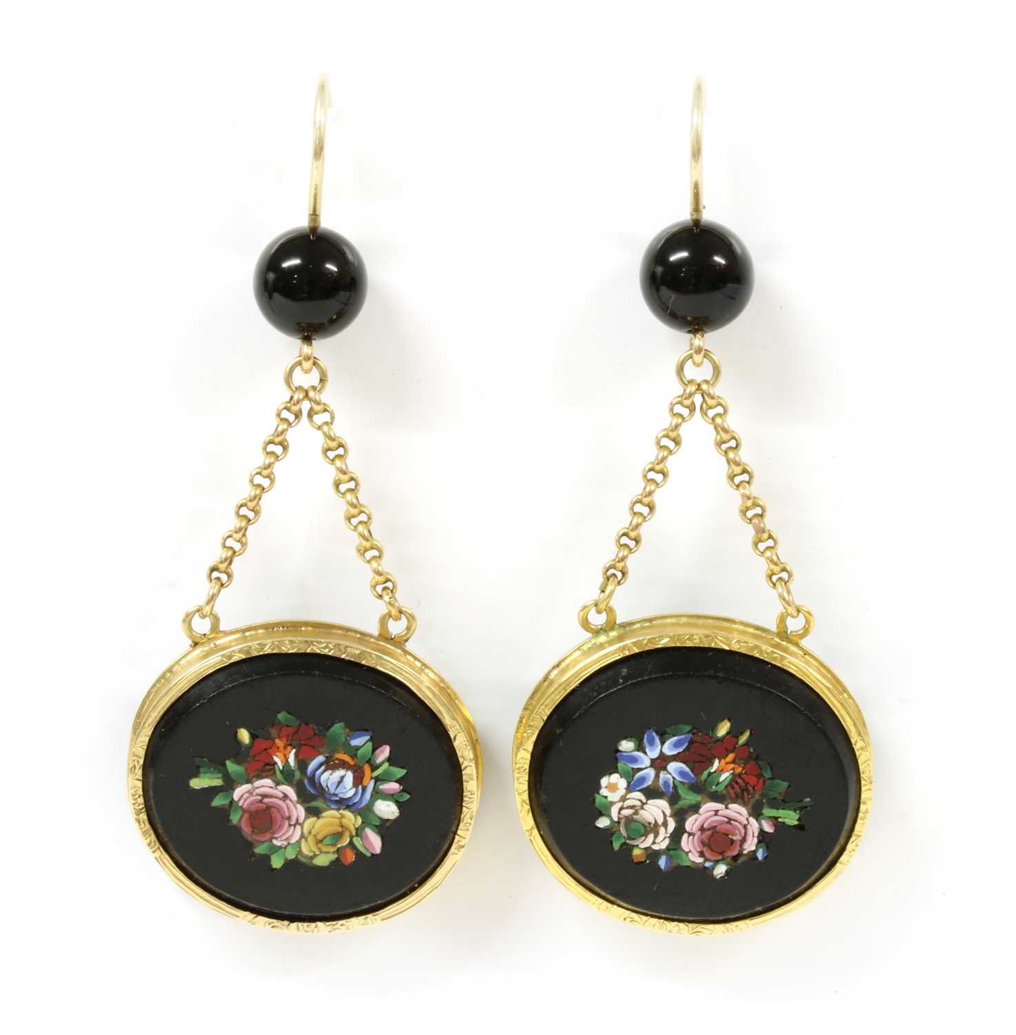 A pair of Victorian micromosaic drop earrings,