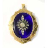 A gold glass and diamond pendant/brooch,