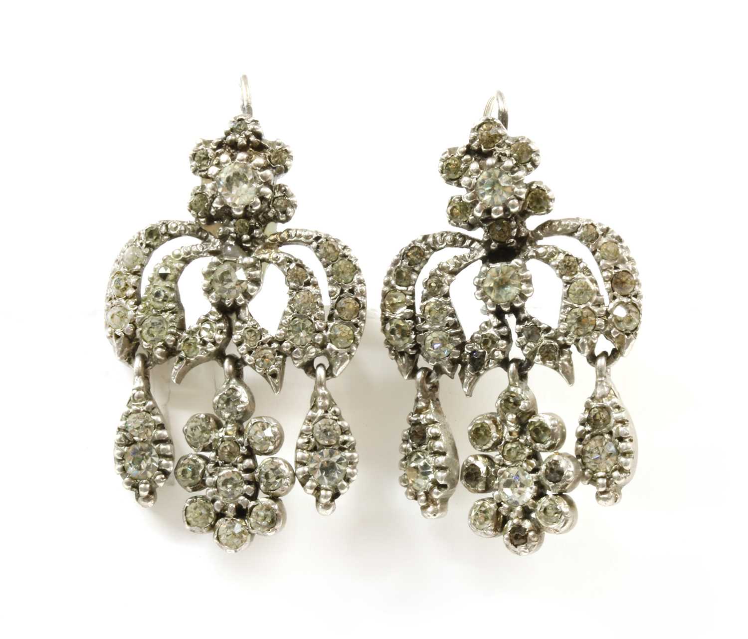 A pair of Edwardian silver paste girandole earrings,