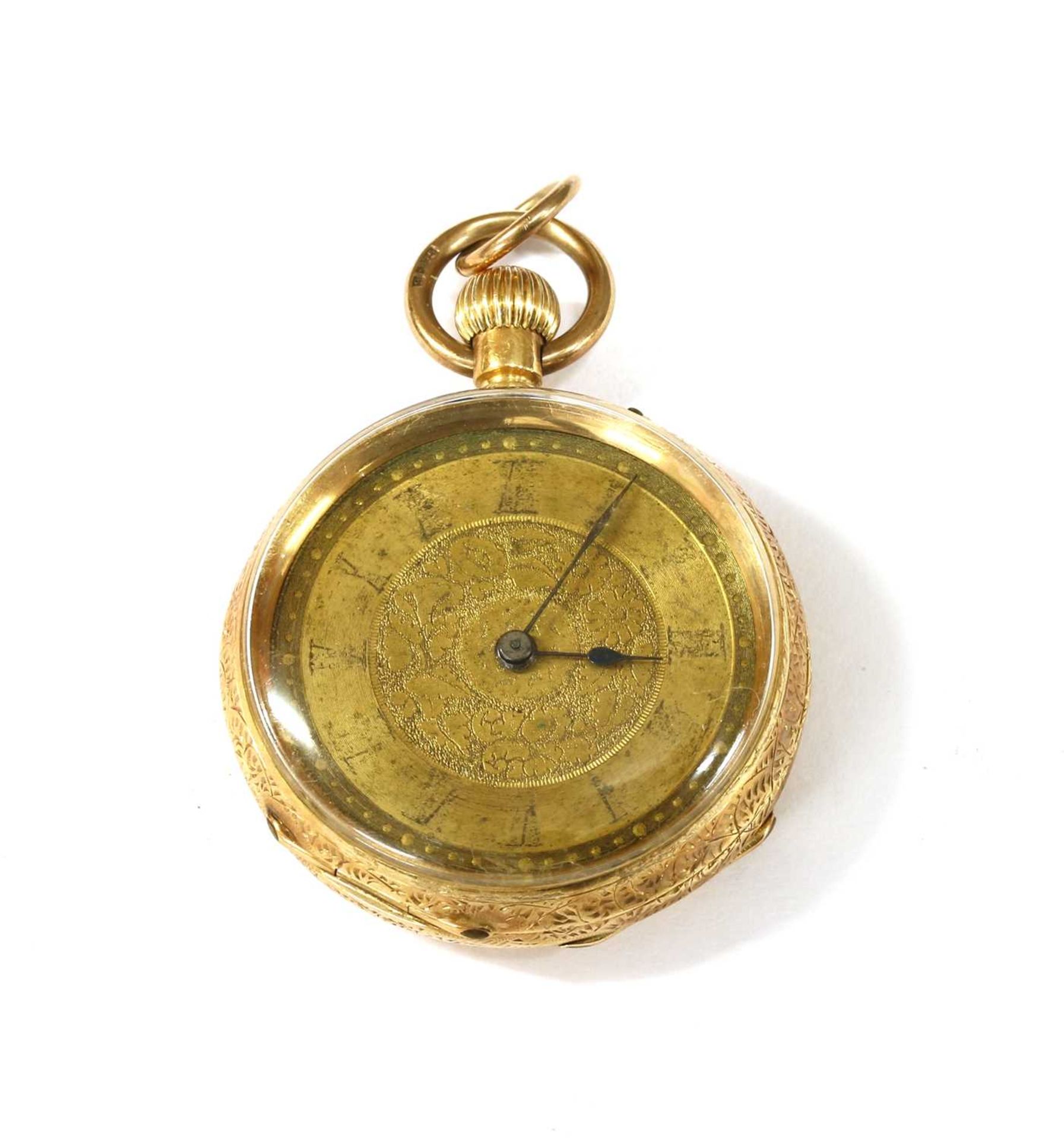 A Swiss gold pin set open-faced fob watch,