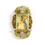 An Art Nouveau diamond ivory and enamel brooch/pendant,