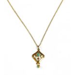 An Edwardian gold turquoise pendant,