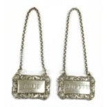 Two sterling silver 'Milk' & 'Coffee' labels,