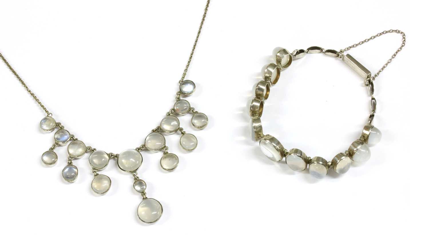 A silver moonstone fringe necklace,