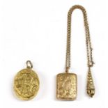 A gilt metal oval 'Regard' locket,