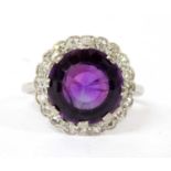 A platinum amethyst and diamond cluster ring,