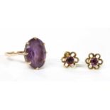 A 9ct gold single stone amethyst ring, c.1970,