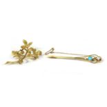 A gold cultured pearl brooch,