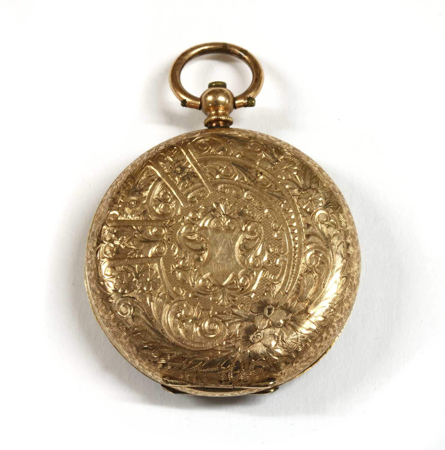 A gold key wound open-faced fob watch, - Image 2 of 2