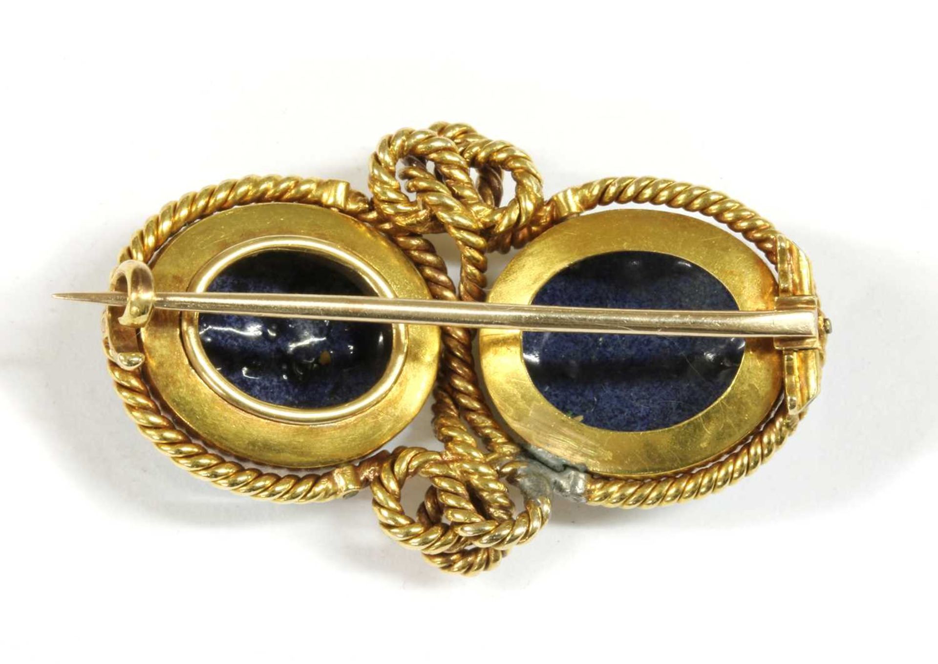 A Victorian gold split pearl, diamond and enamel brooch, - Bild 2 aus 2