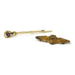 A gold amethyst and seed pearl brooch,