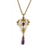 An Edwardian gold amethyst and split pearl pendant,