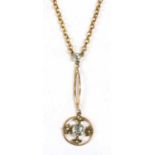 A gold aquamarine and split pearl Edna May pendant,