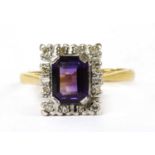A gold amethyst and diamond cluster ring,