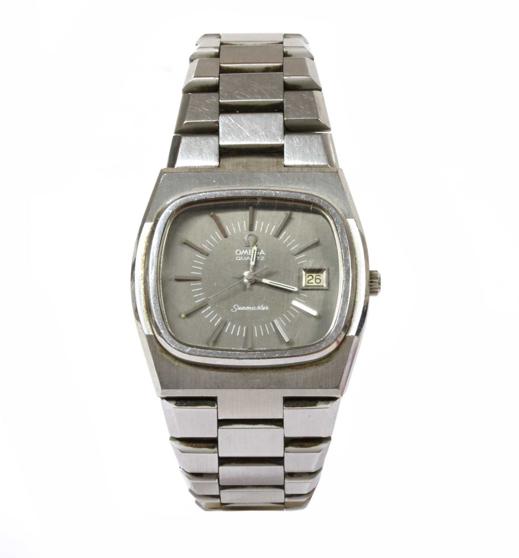 A gentlemen's stainless steel Omega 'Seamaster' quartz bracelet watch, c.1980,