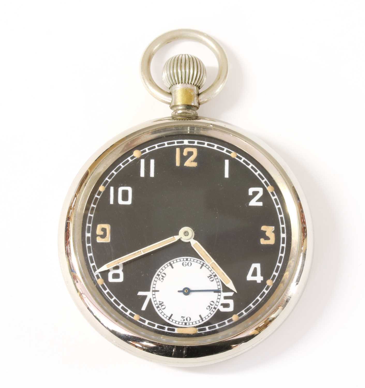 A stainless steel Record military WWII open-faced pocket watch,