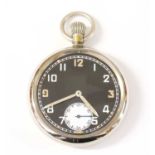 A stainless steel Record military WWII open-faced pocket watch,