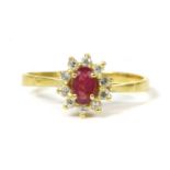 A French gold ruby and paste cluster ring,