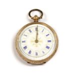 A gold key wound open-faced fob watch,