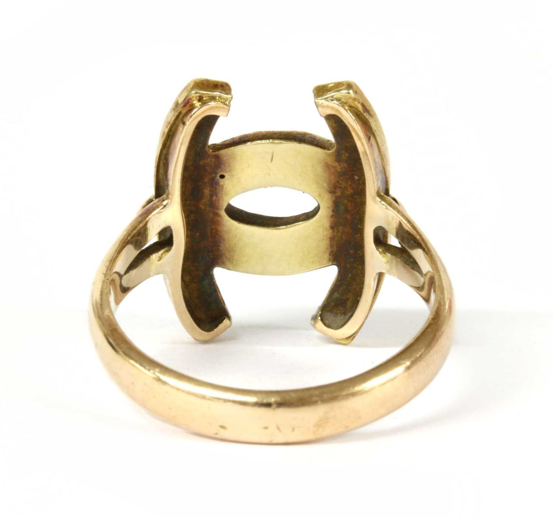 A gold diamond and turquoise horseshoe ring, - Image 3 of 3