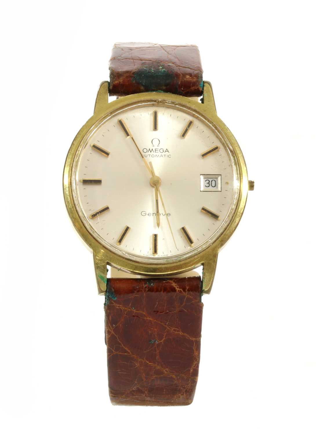 A gentlemen's gold plated Omega 'Genève' automatic strap watch, c.1970,