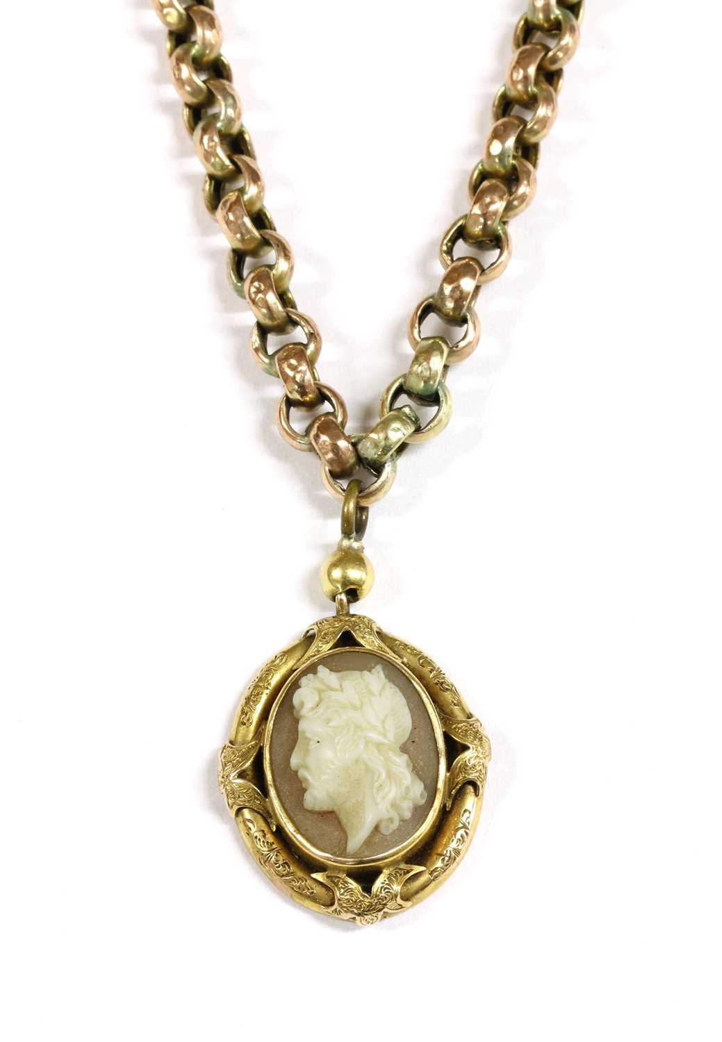 A gold mounted shell cameo pendant,