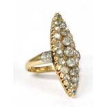 A gold navette shaped diamond cluster ring,