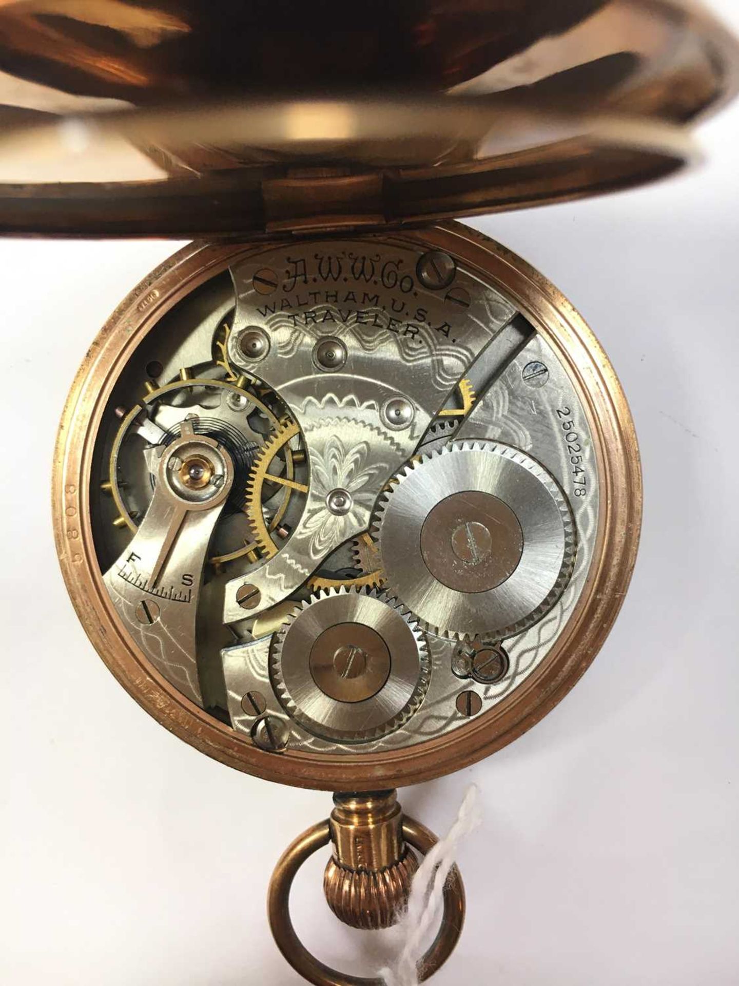 A 9ct gold Watlham top wind open-faced pocket watch, - Bild 3 aus 3