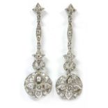 A pair of Art Deco platinum diamond drop earrings,