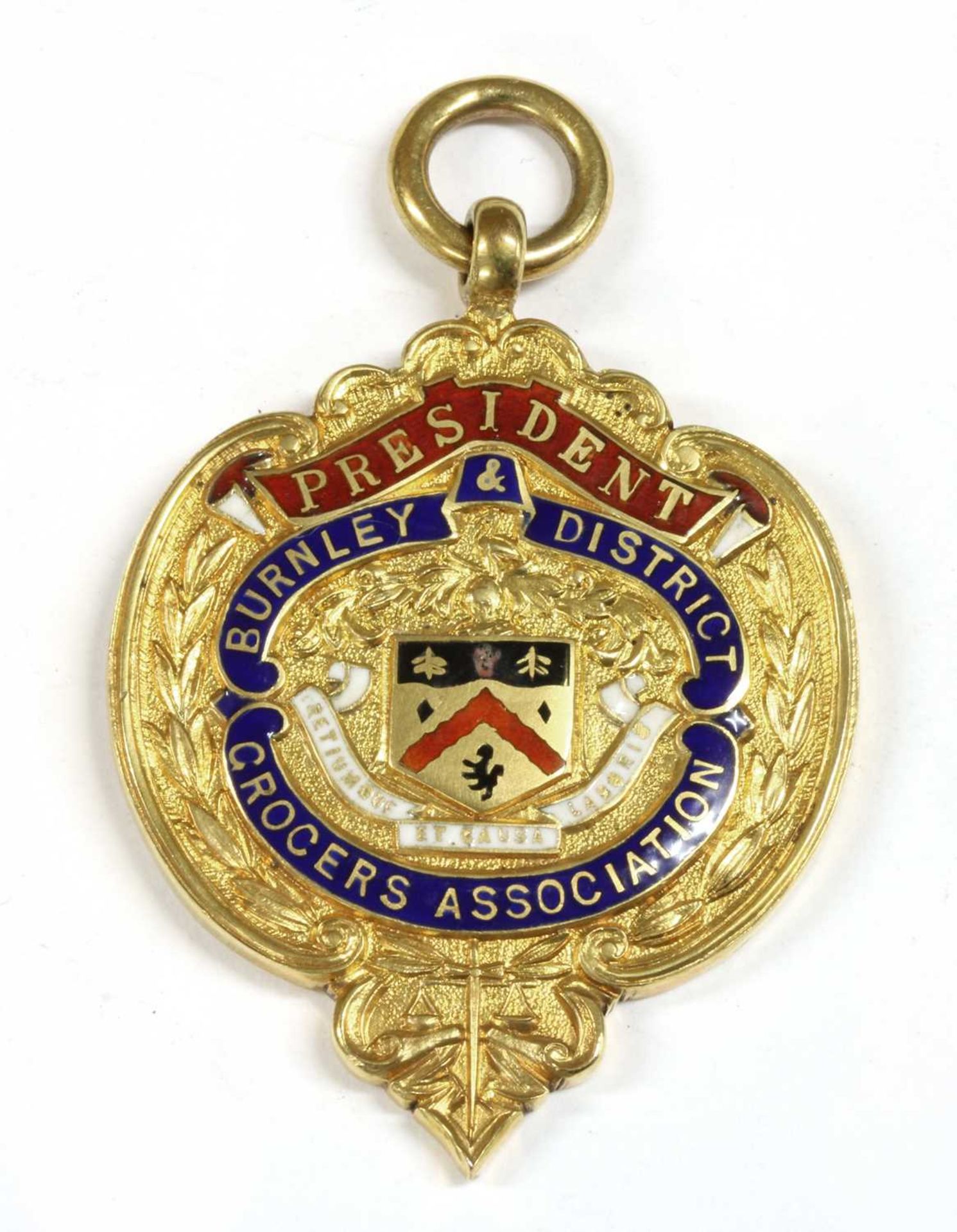 A 9ct gold enamel medal,