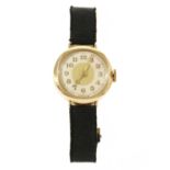 An Art Deco ladies' 9ct gold mechanical strap watch,