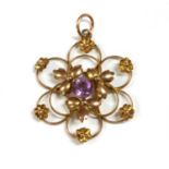 An Edwardian gold amethyst pendant,