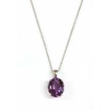 A 9ct white gold amethyst pendant,