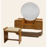 An Art Deco maple dressing table and matching stool,
