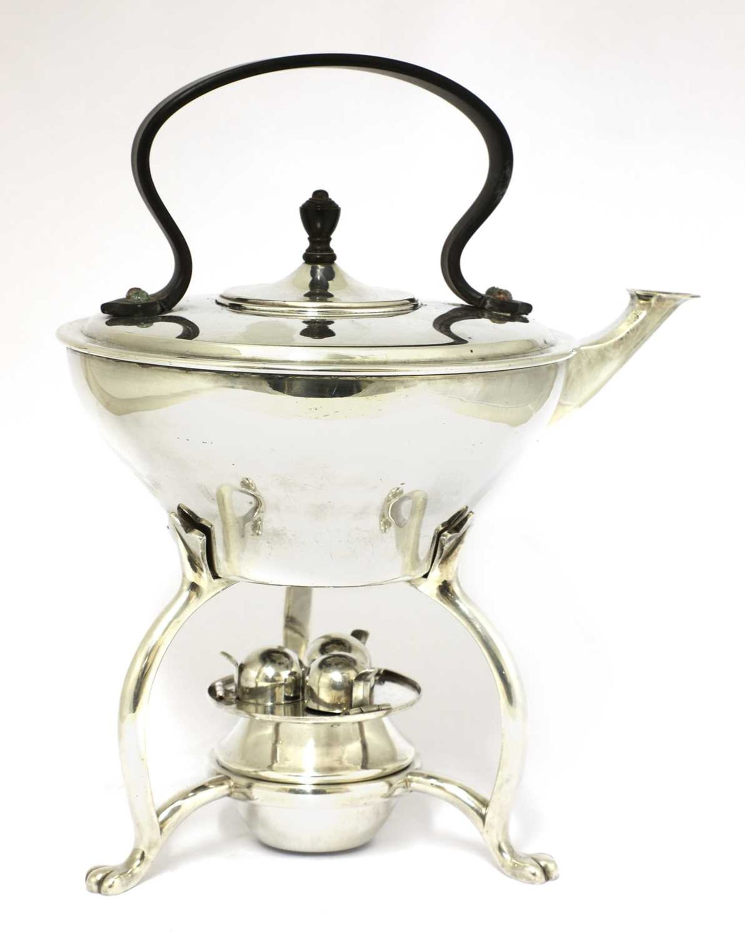 An Arts and Crafts silver-plated kettle and burner on stand, - Image 3 of 5