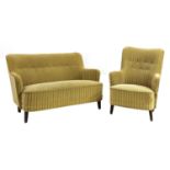 A Danish upholstered settee and matching armchair,