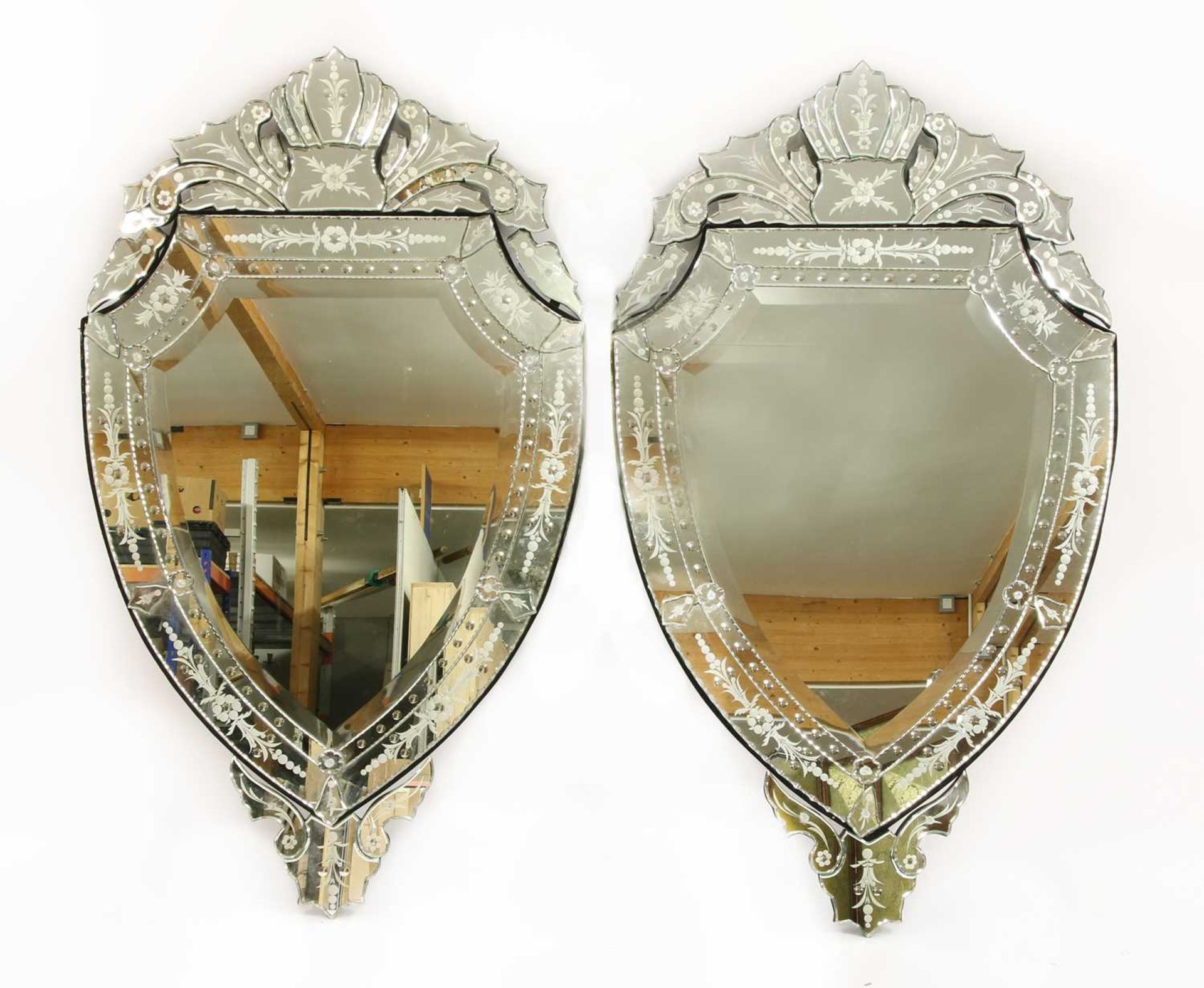 A pair of Venetian multiplate glass mirrors,