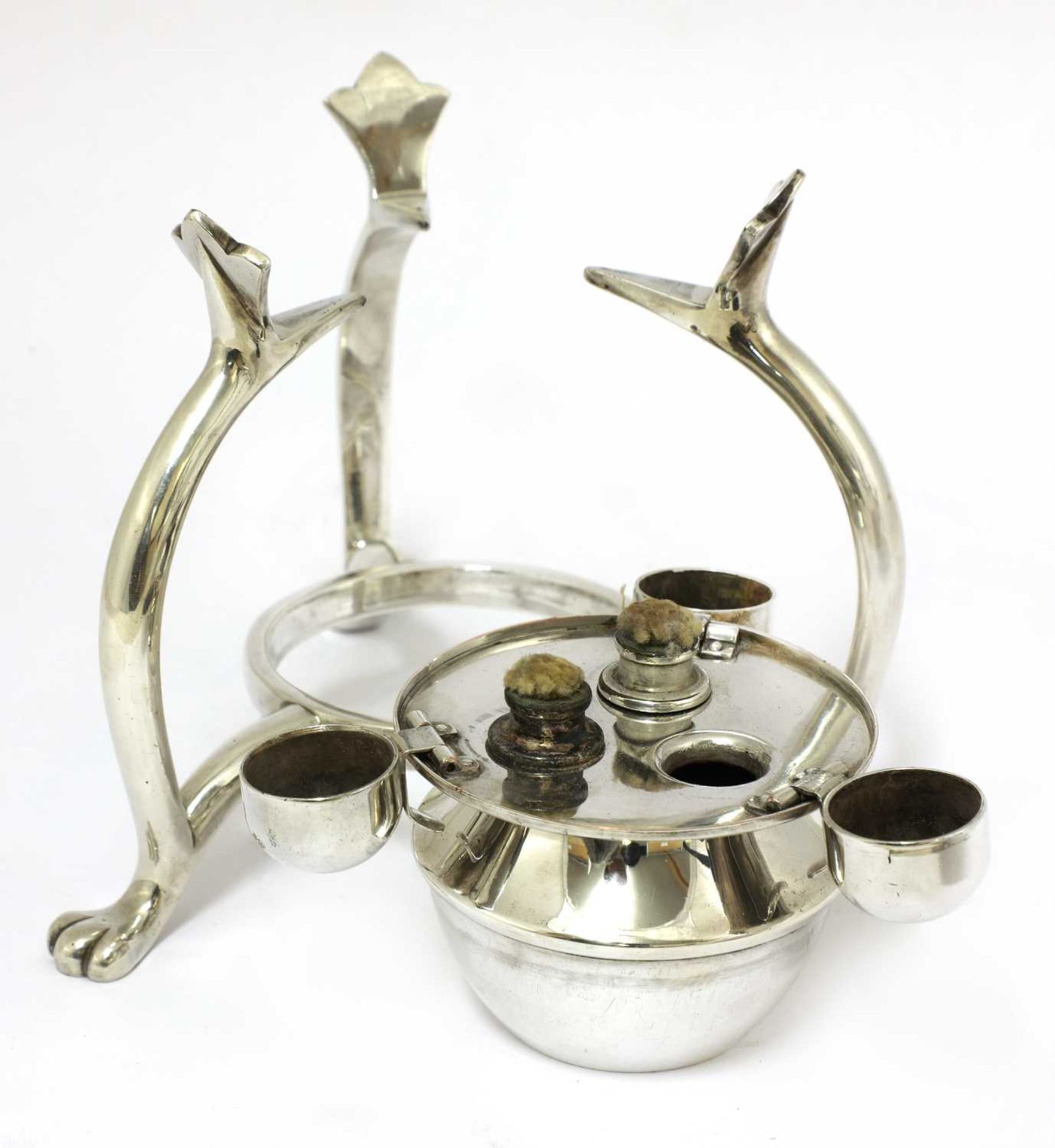 An Arts and Crafts silver-plated kettle and burner on stand, - Image 5 of 5