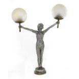 An Art Deco spelter table lamp,